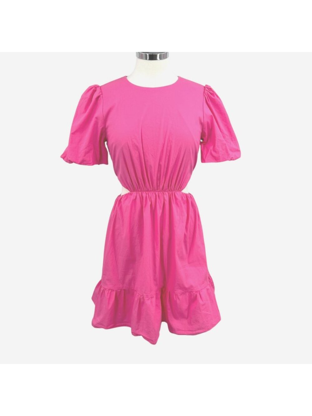 WAYF Cutout Waist Pink Puff Sleeve Mini Dress Girly Coquette Vacation Size Small